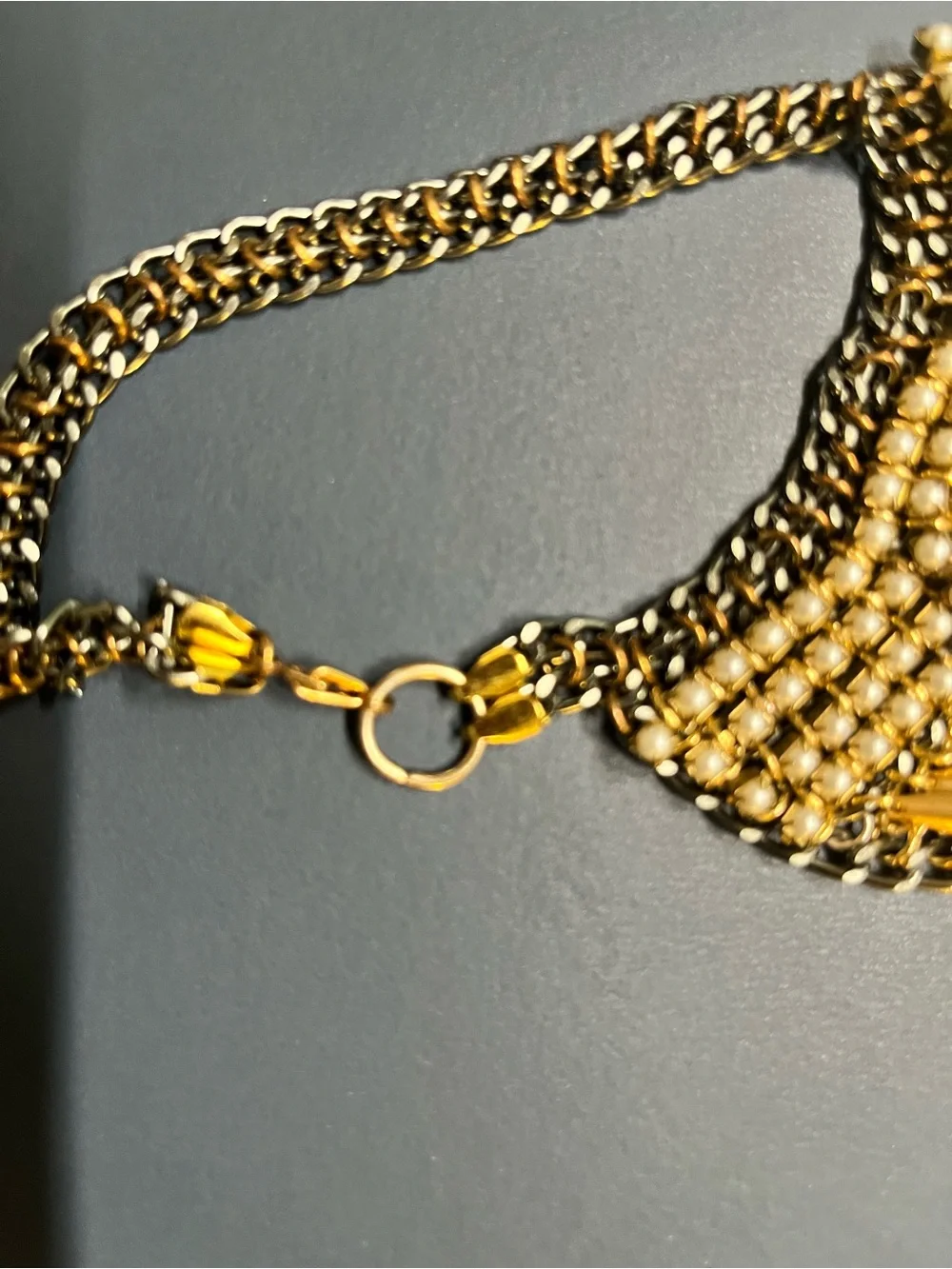 Gold-Tone Beaded Statement Ankle Bracelet Pair with Opalescent Stones